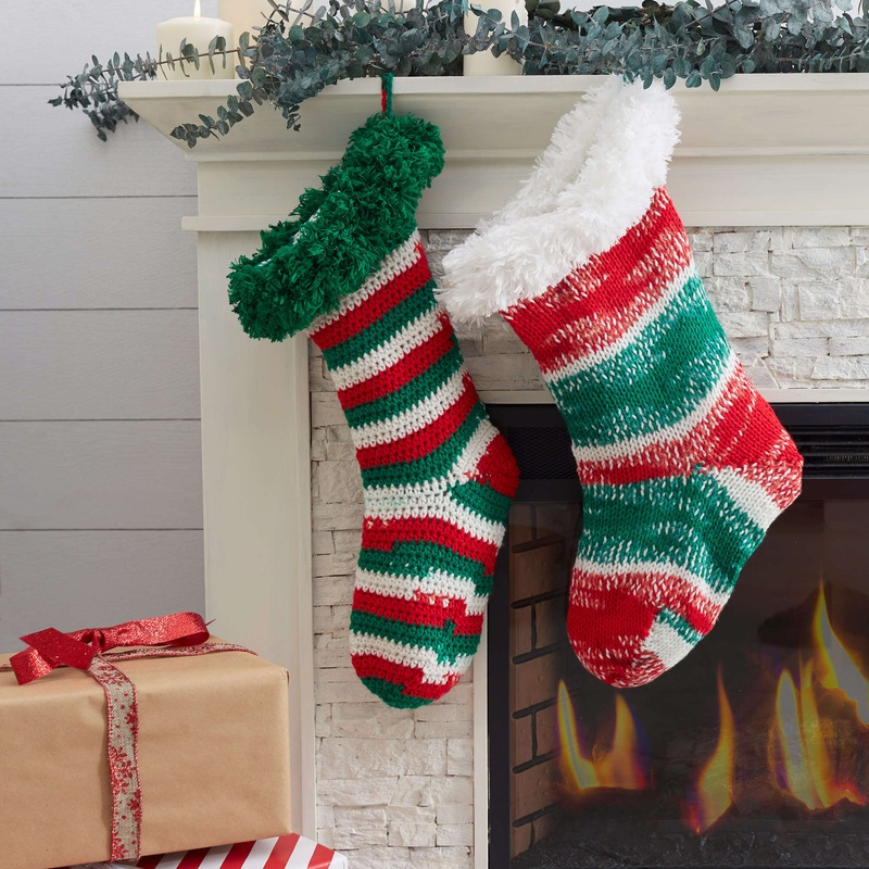 Red Heart Knit Christmas Stocking With Fur Trim