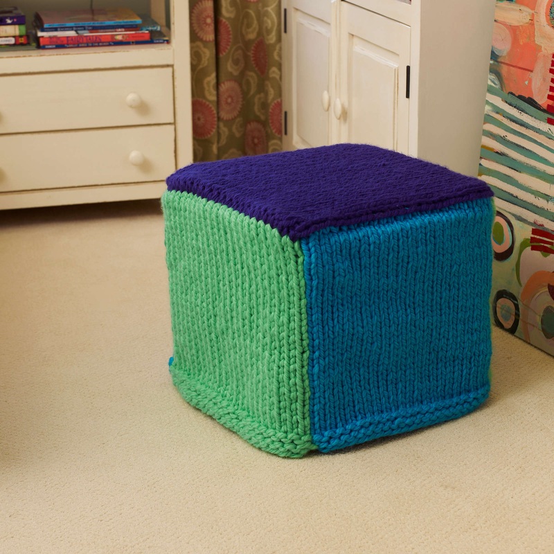 Red Heart Knit Colorful Ottoman Cover