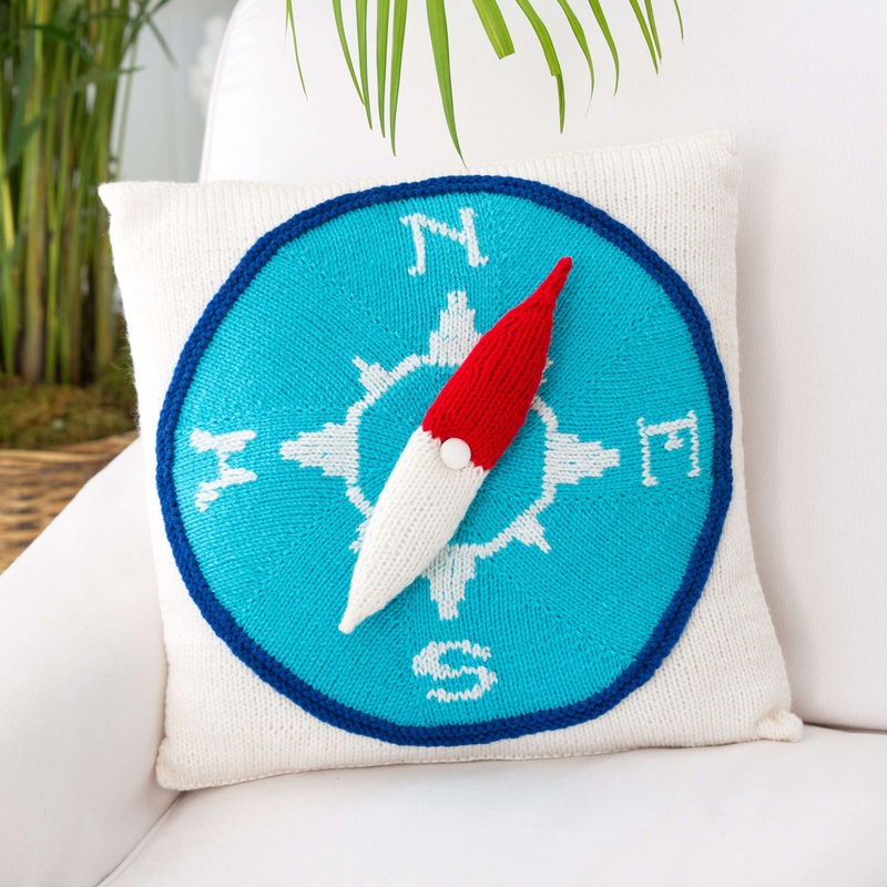 Red Heart Knit Compass Pillow|Single Size