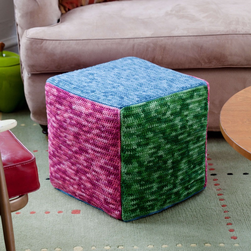 Red Heart Crochet Cube In Tones Ottoman