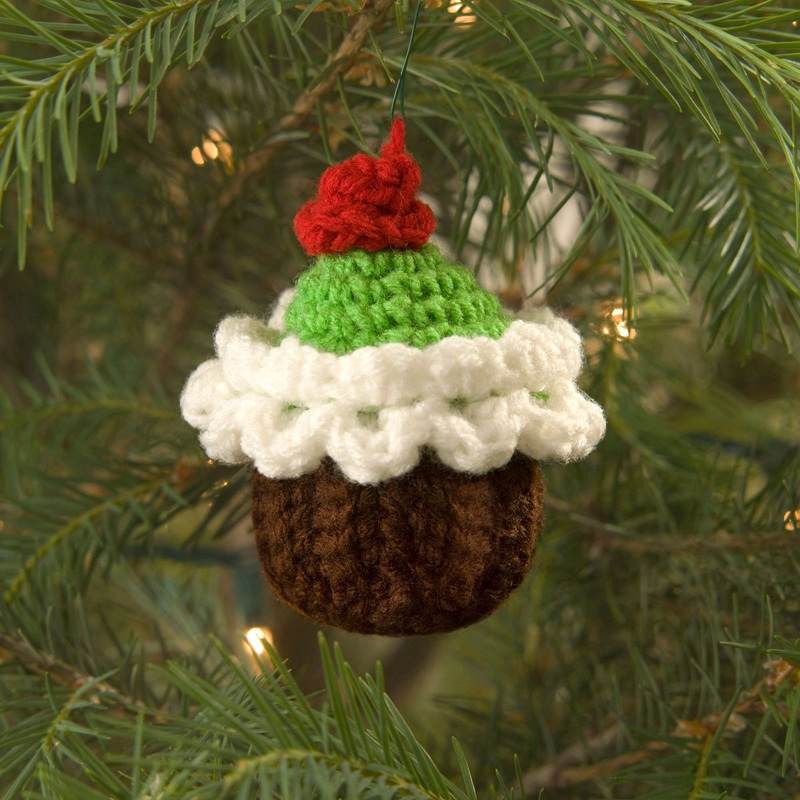 Red Heart Crochet Cupcake Ornament