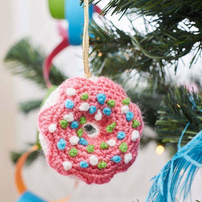Red Heart Crochet Dangling Donut Ornament