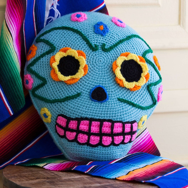 Red Heart Crochet Day of the Dead Pillow