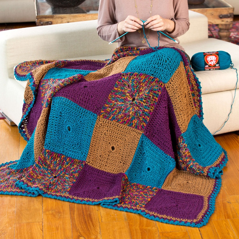 Red Heart Crochet Do-It-In Squares Throw