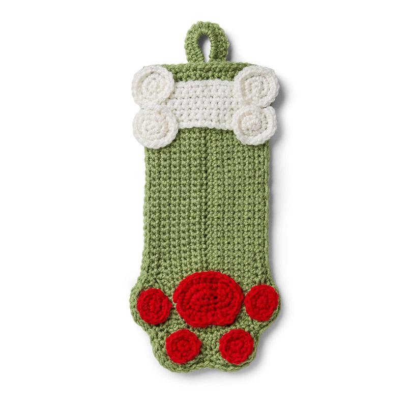 Red Heart Crochet Dog Paws Christmas Stocking