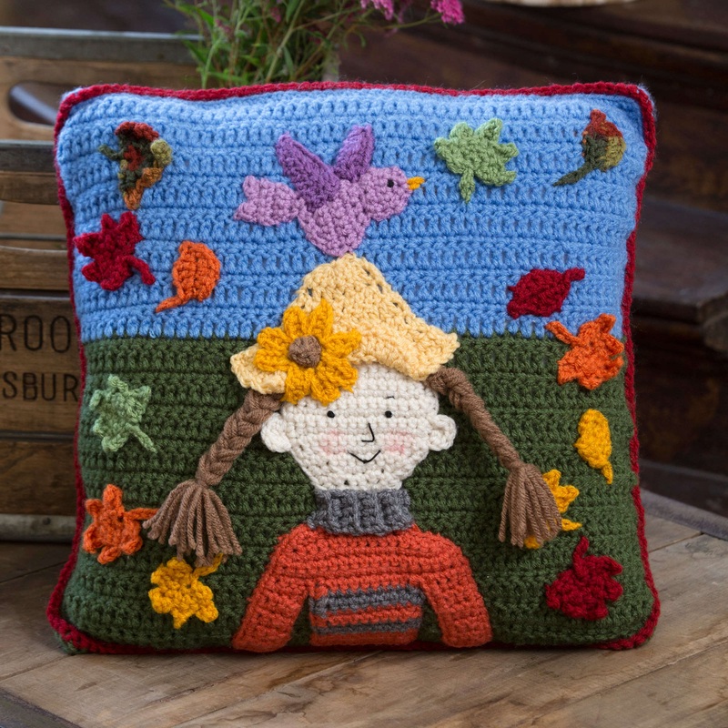 Red Heart Crochet Falling Leaves Pillow