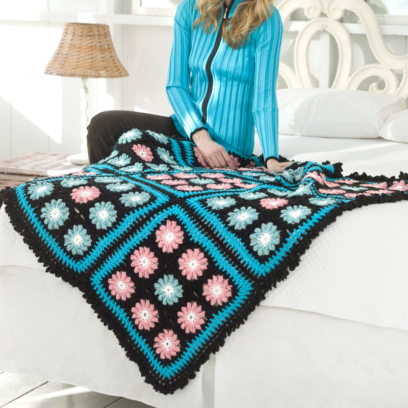 Red Heart Crochet Flower Accents Throw
