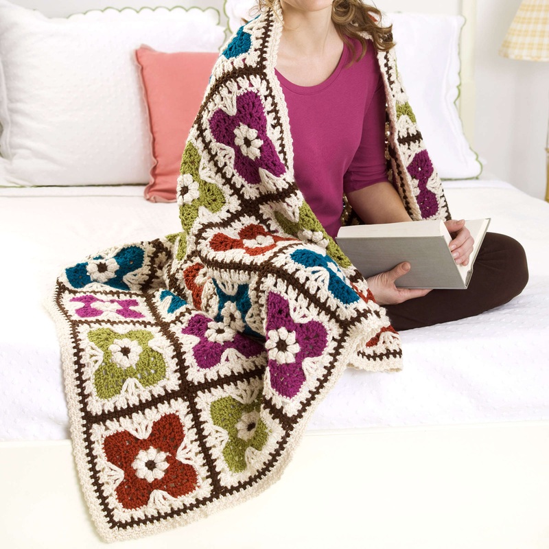 Red Heart Crochet Flower Tiles Afghan