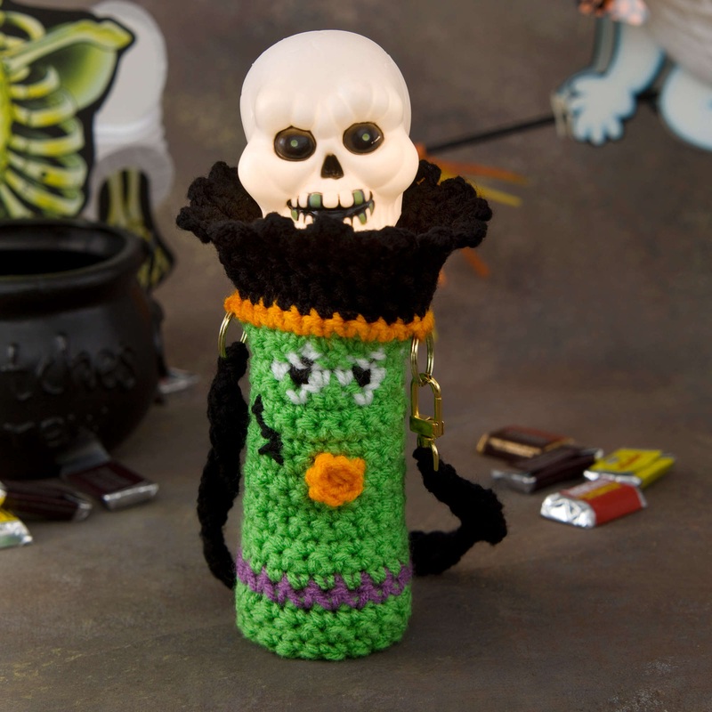 Red Heart Crochet Frankenstein Flashlight Holder