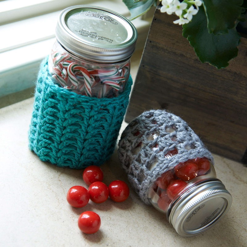 Red Heart Crochet Jar Cozies|Large|Small