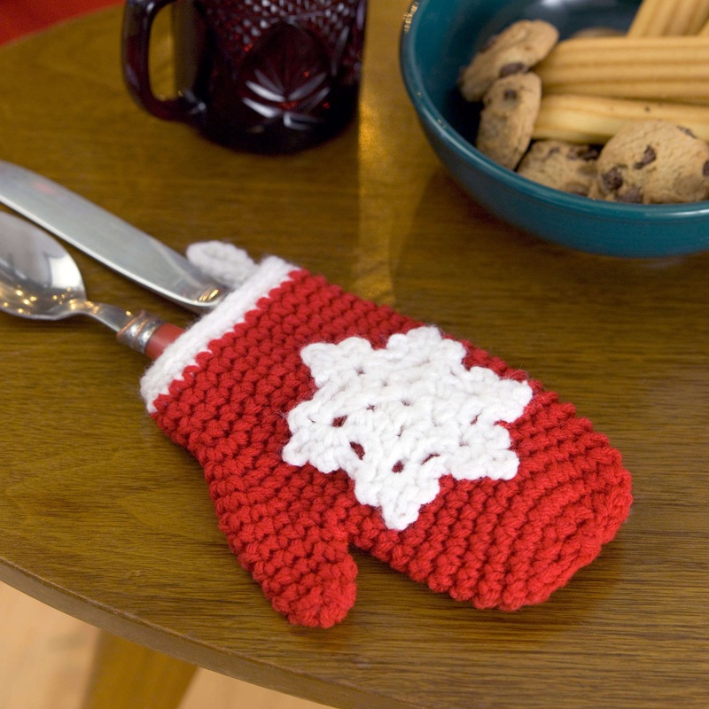Red Heart Crochet Snowflake Mitten Ornaments