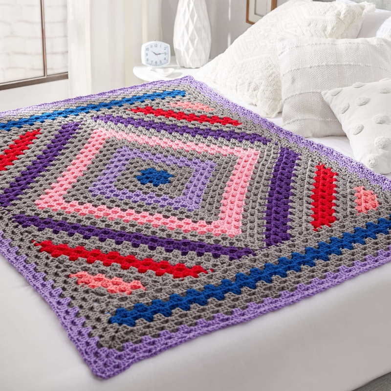 Red Heart Diamond In the Rough Crochet Throw
