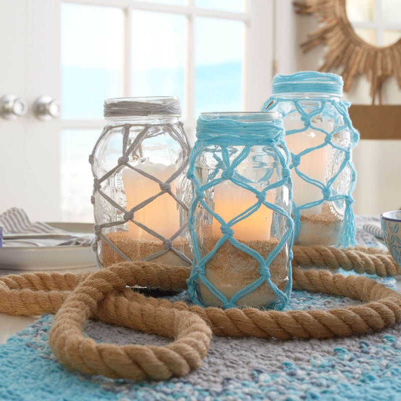 Red Heart Fishnet Jars|Aqua|Gray