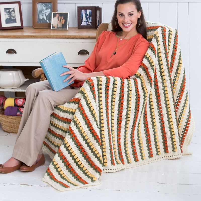 Red Heart Flowers In a Row Crochet Blanket