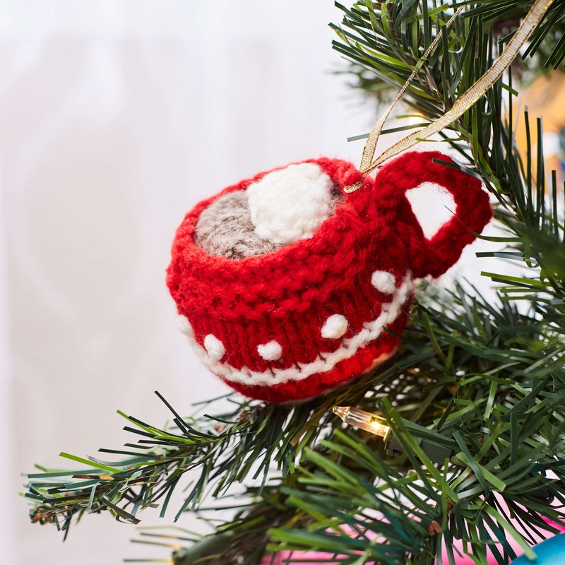 Red Heart Knit Cup of Cocoa Ornament