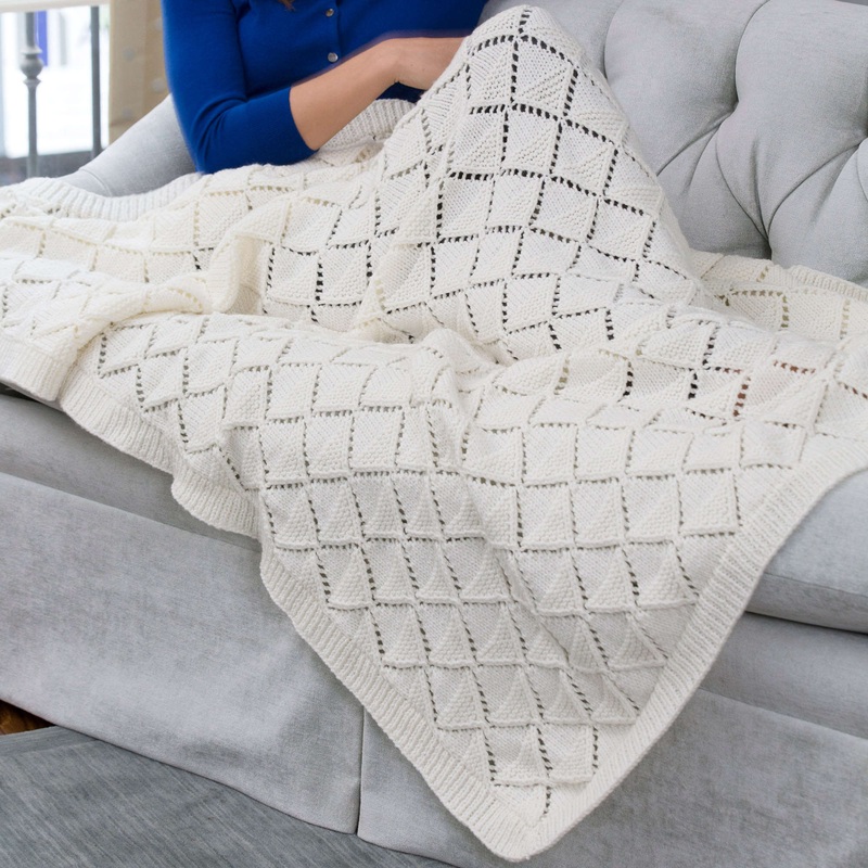 Red Heart Knit Delicate Diamonds Throw