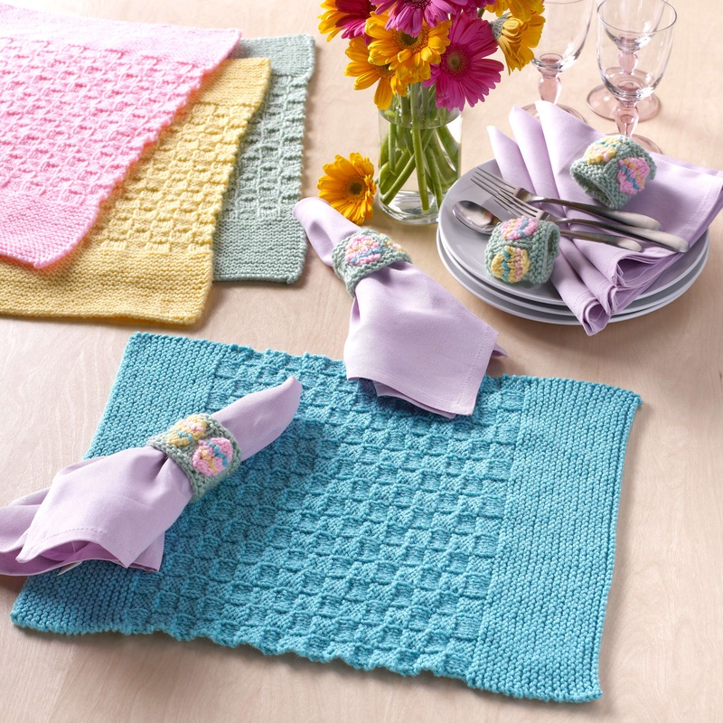 Red Heart Knit Easter Placemats With Napkin Rings