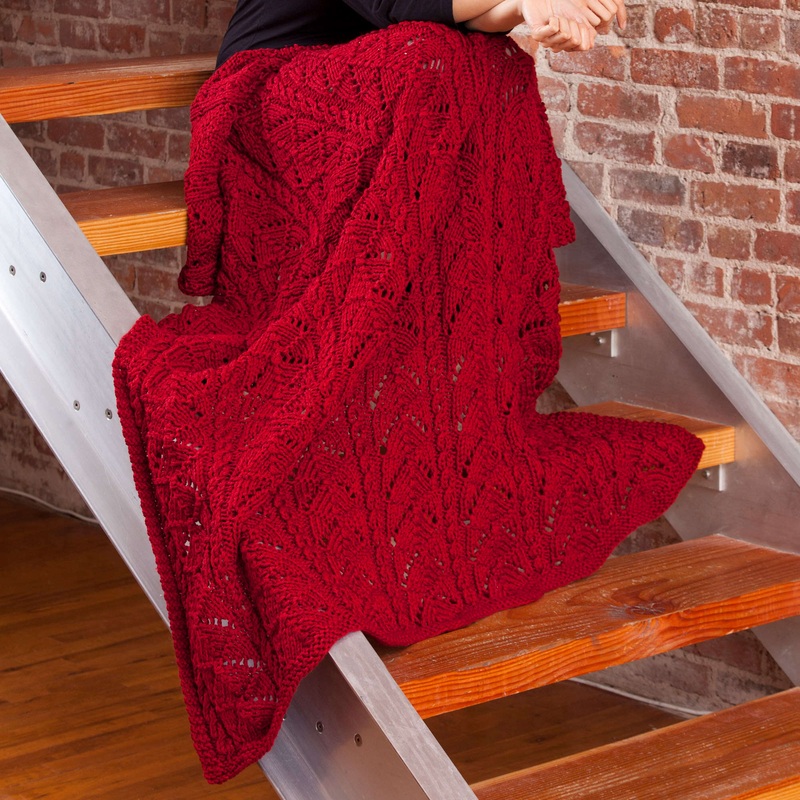 Red Heart Knit Fans and Cables Throw