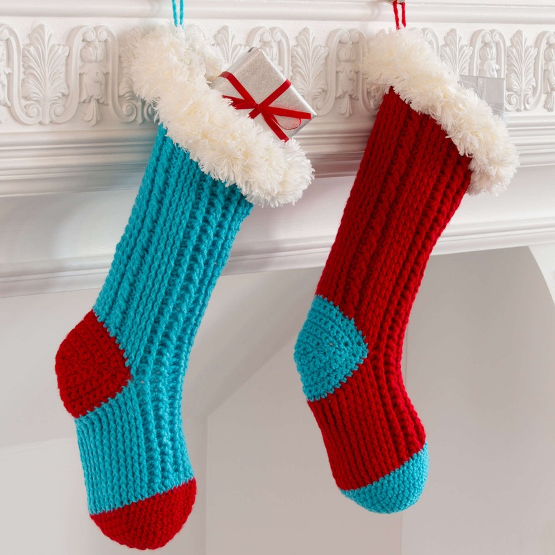 Red Heart Crochet Fur Top Holiday Stockings