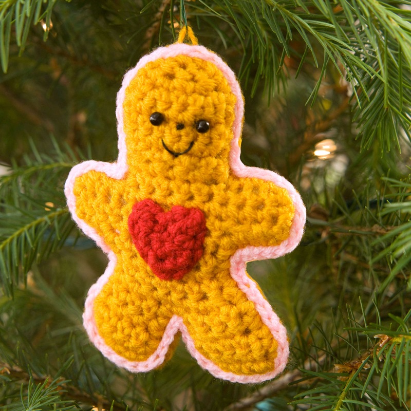Red Heart Crochet Gingerbread Boy With Heart Ornament