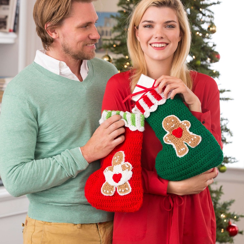 Red Heart Crochet Gingerbread Stockings