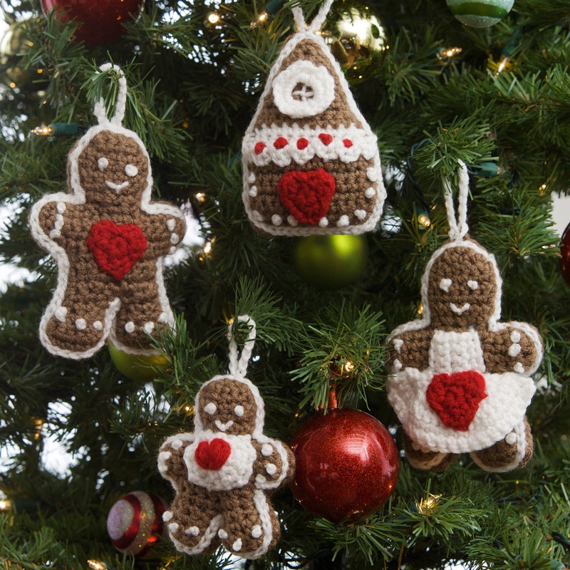 Red Heart Crochet Gingerbread Tree Ornaments