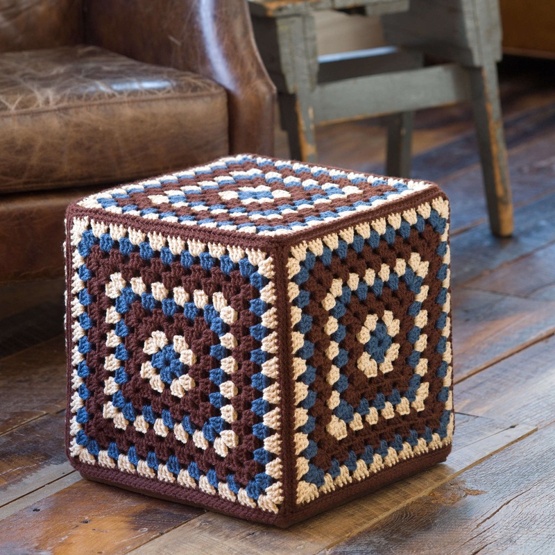 Red Heart Crochet Granny Ottoman Cover