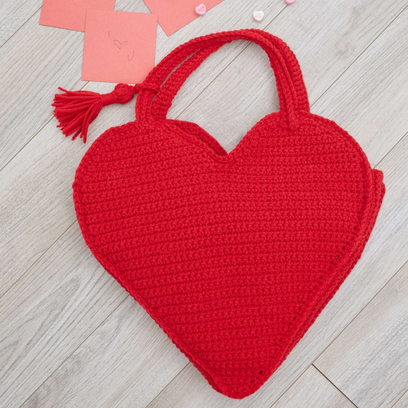 Red Heart Crochet Heart Tote Bag