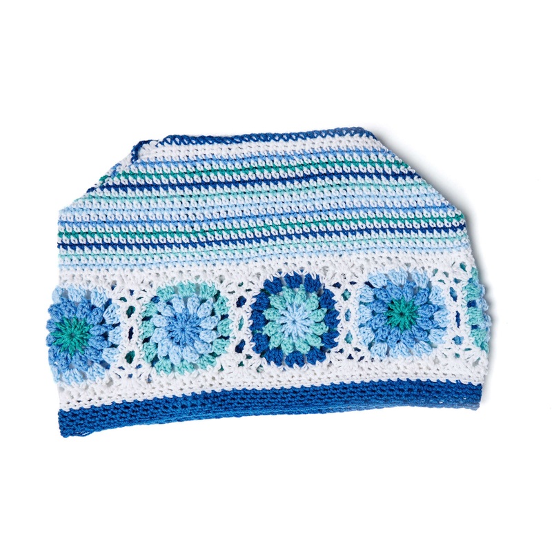 Red Heart Crochet Hexagon Blues Ottoman