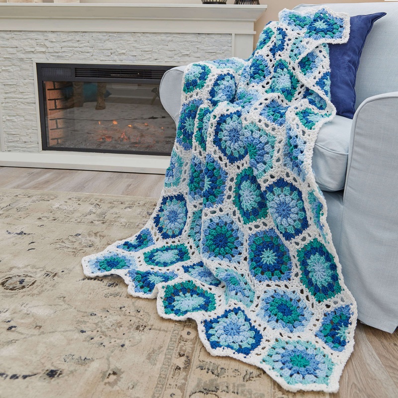 Red Heart Crochet Hexagon Blues Throw