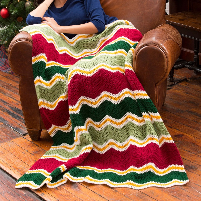 Red Heart Crochet Holiday Chevron Throw