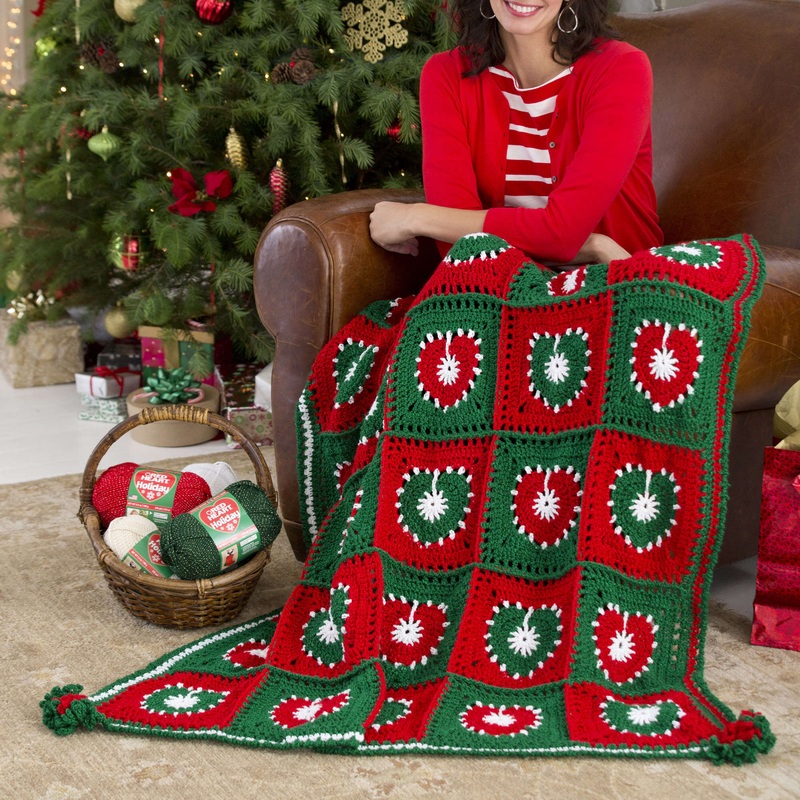 Red Heart Crochet Holiday Hearts Throw