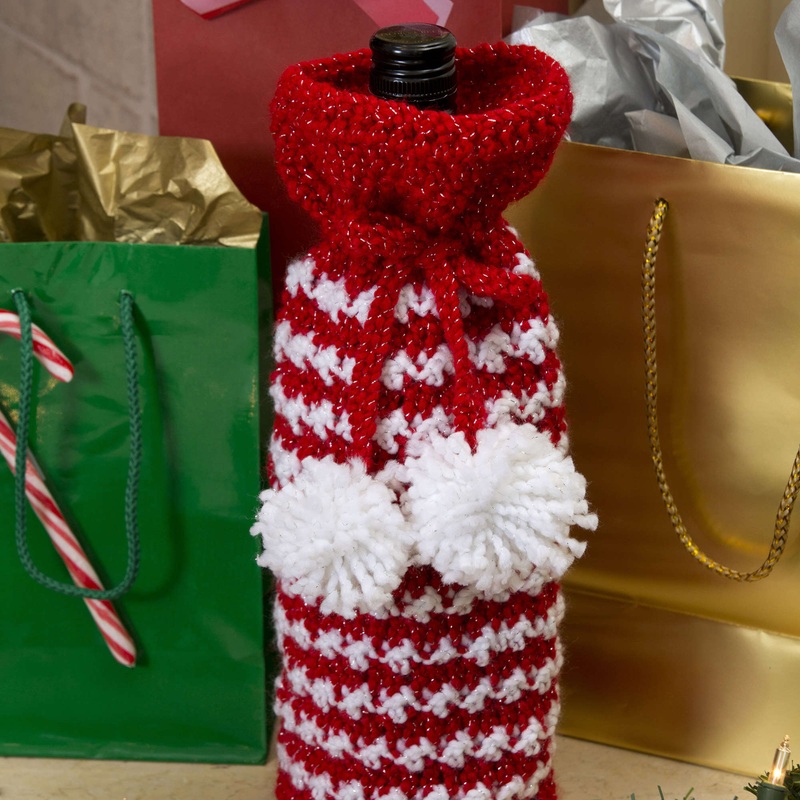 Red Heart Crochet Holiday Spirit Bottle Bag