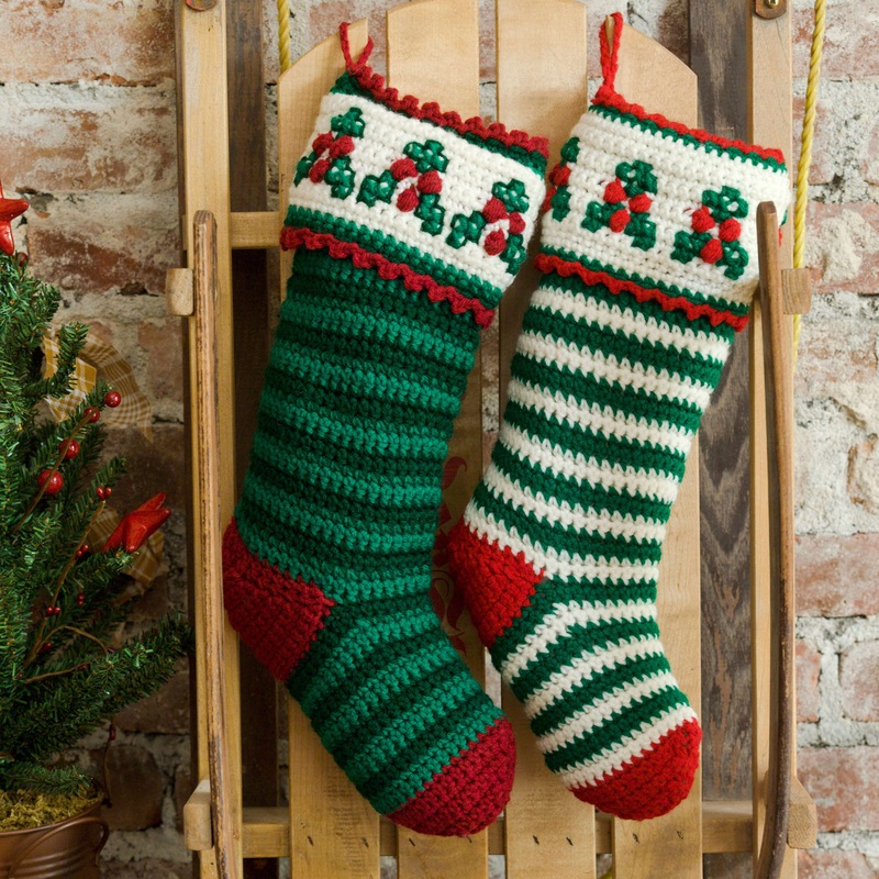 Red Heart Crochet Holly & Berry Stockings