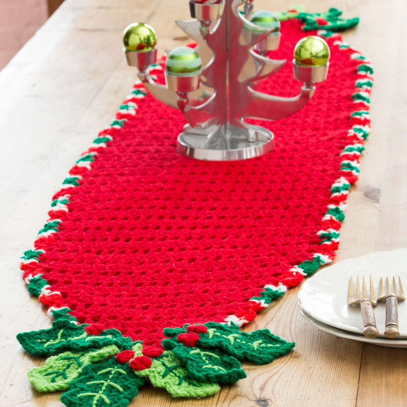 Red Heart Crochet Holly Trim Table Runner