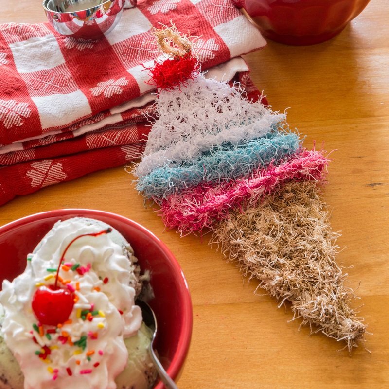 Red Heart Crochet Ice Cream Cone Scrubby