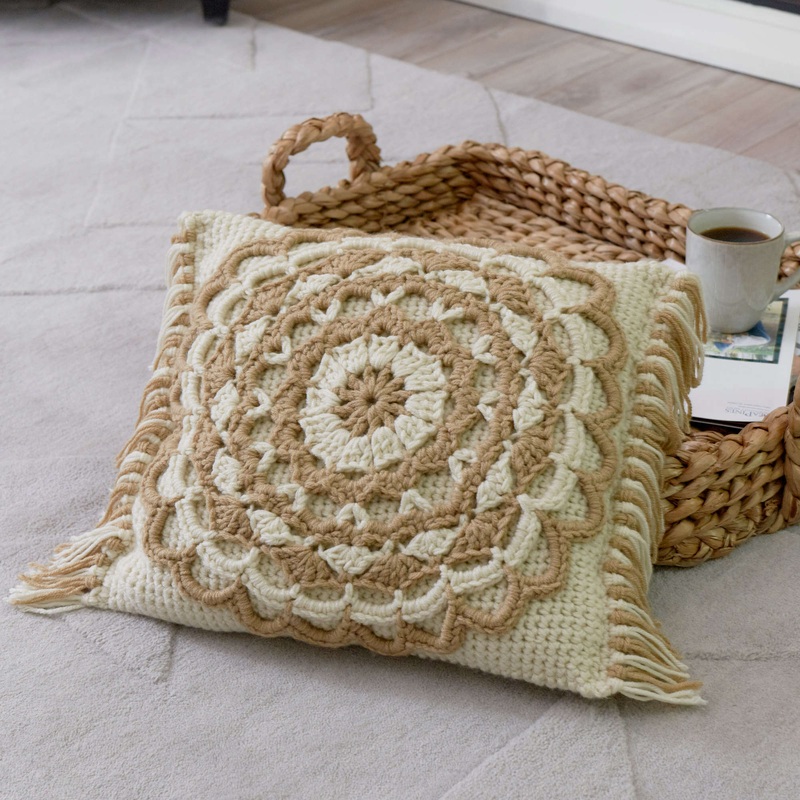 Red Heart Fringed Mandala Pillow