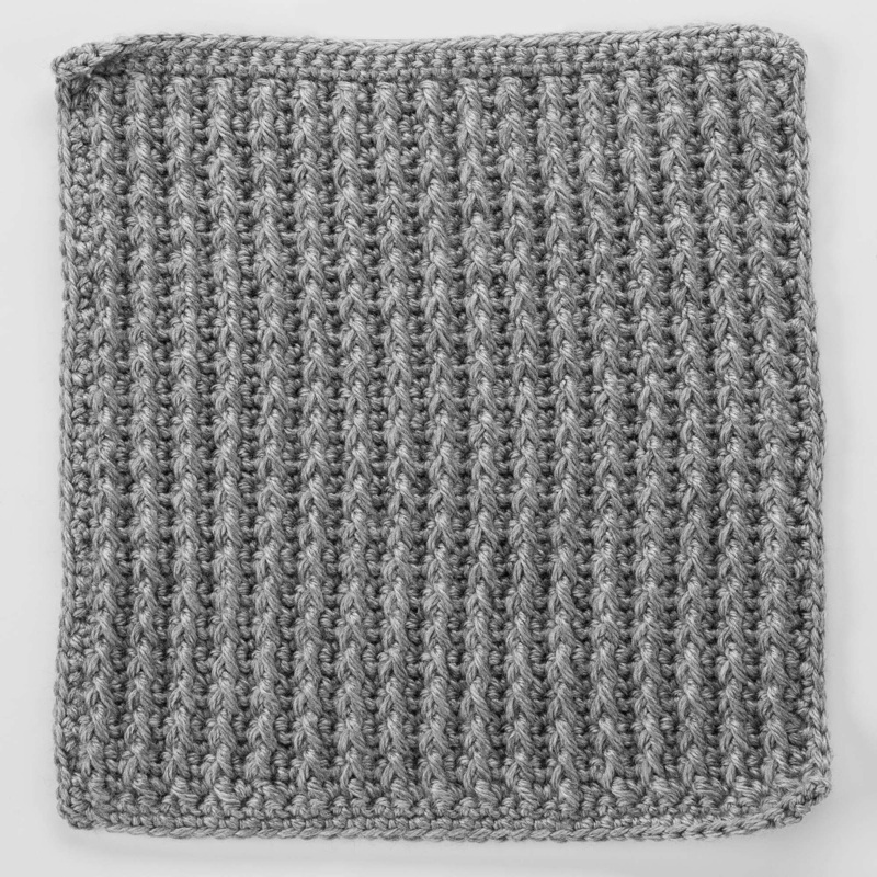Red Heart Front Post Double Crochet Around Single Crochet Square for Checkerboard Textures Throw