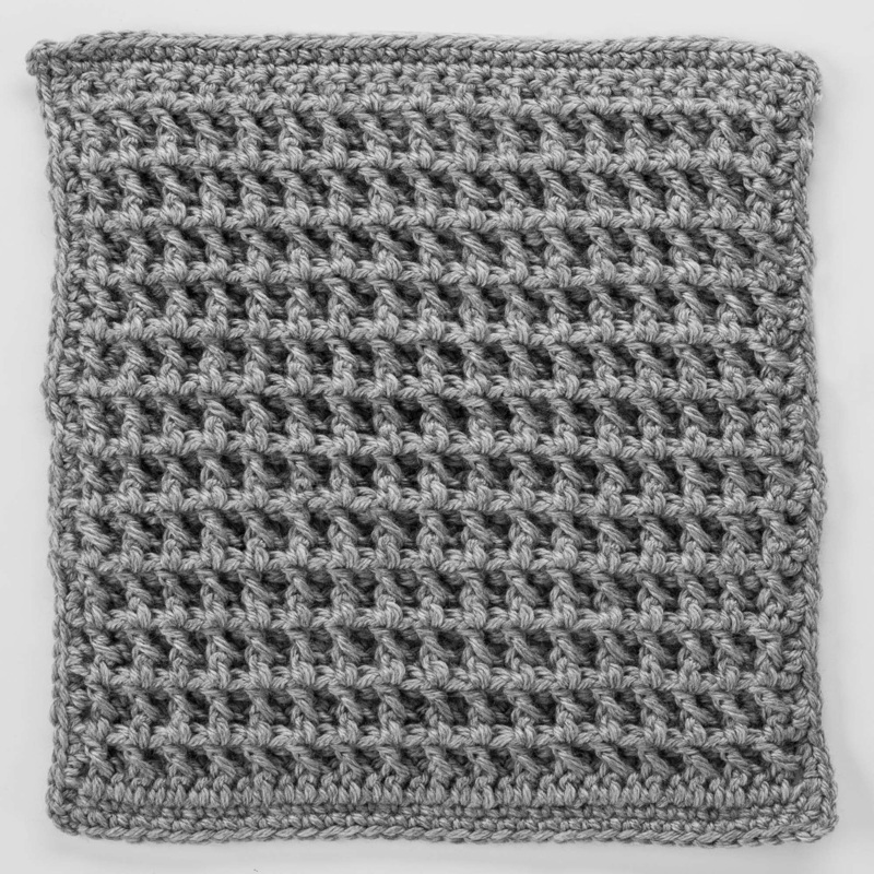 Red Heart Front Post Double Crochet Square for Checkerboard Textures Throw