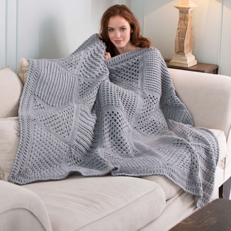 Red Heart Front Post Treble Crochet Square for Checkerboard Textures Throw