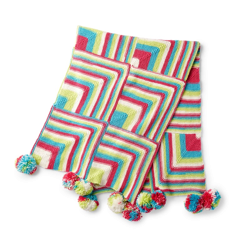 Red Heart Happy Mitered Squares Knit Throw