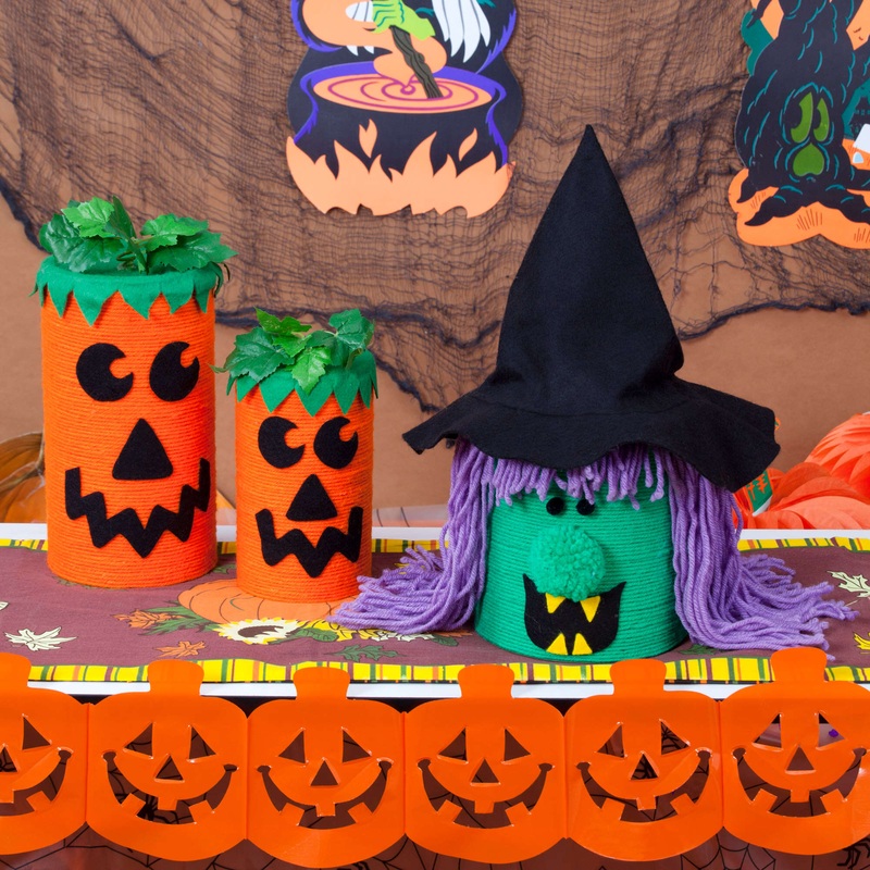 Red Heart Jack-o-Lantern & Witch Canister Crafts