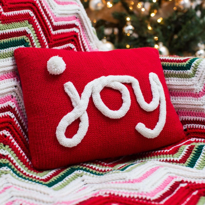 Red Heart Knit Holiday Joy Pillow