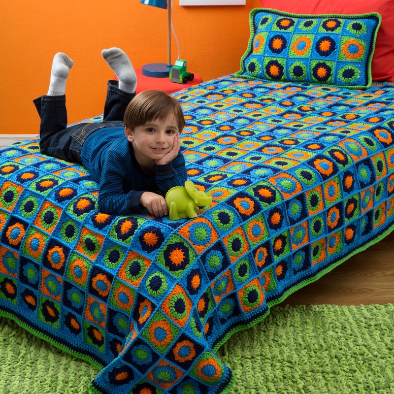 Red Heart Crochet Kids Twin Bed Afghan & Pillow