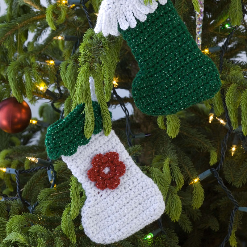 Red Heart Crochet Little Stockings Ornaments