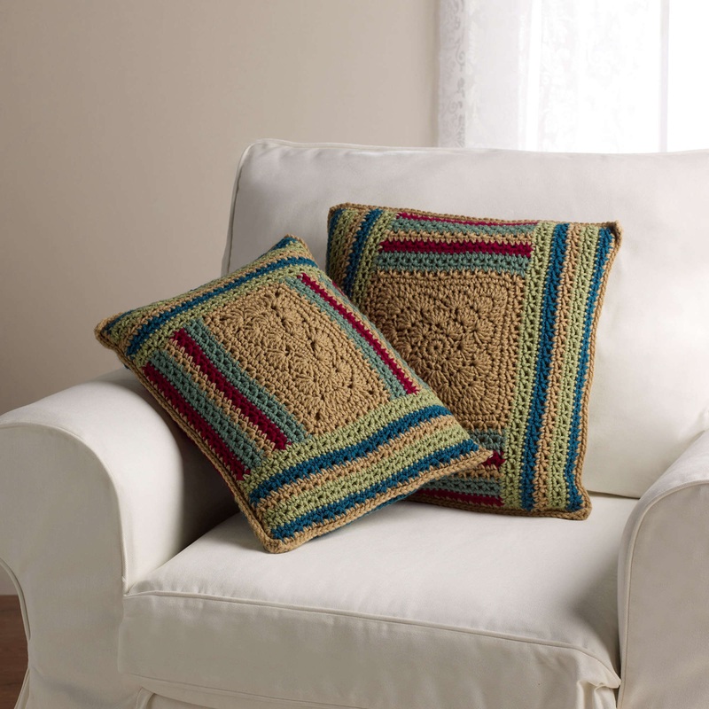 Red Heart Crochet Log Cabin Variations Pillows