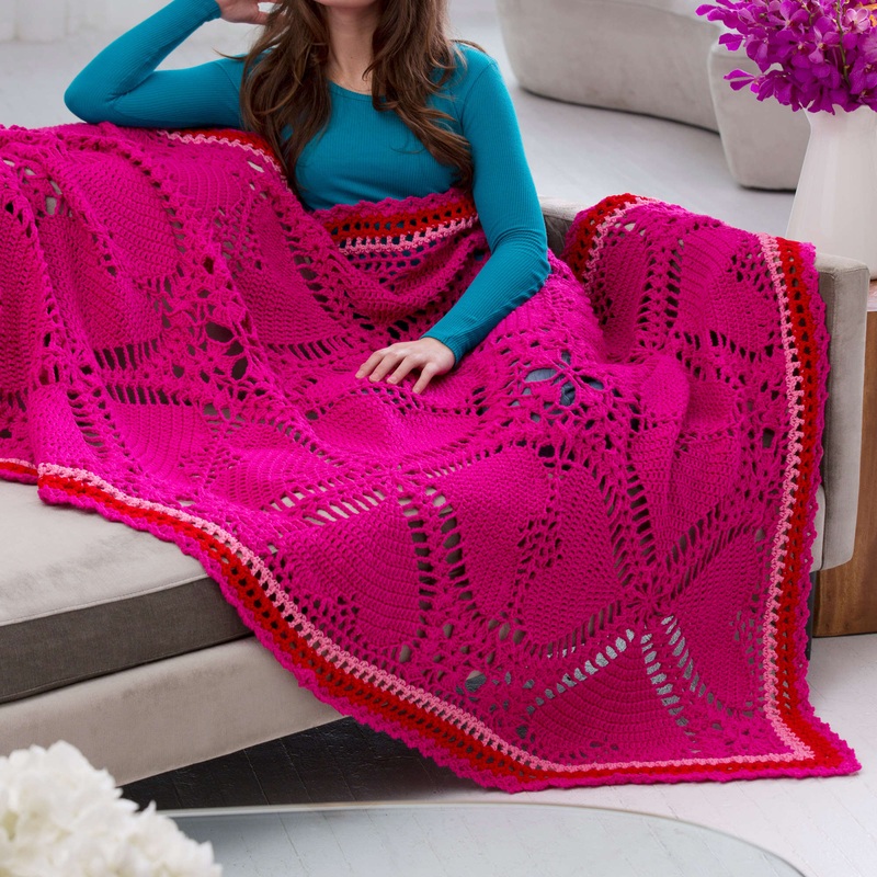 Red Heart Crochet Lovely Hearts Throw