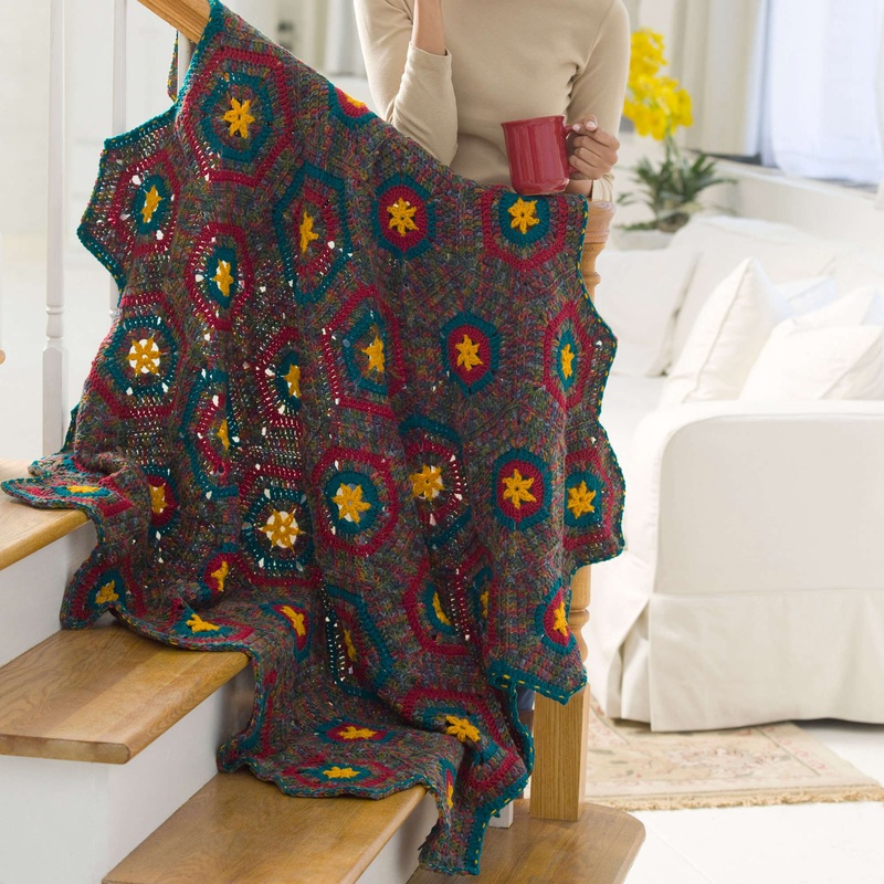 Red Heart Crochet Marigold Star Throw