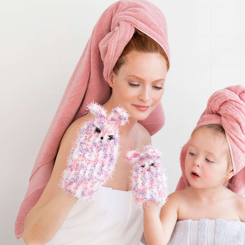 Red Heart Crochet Mom & Me Bunny Scrubby Mitts