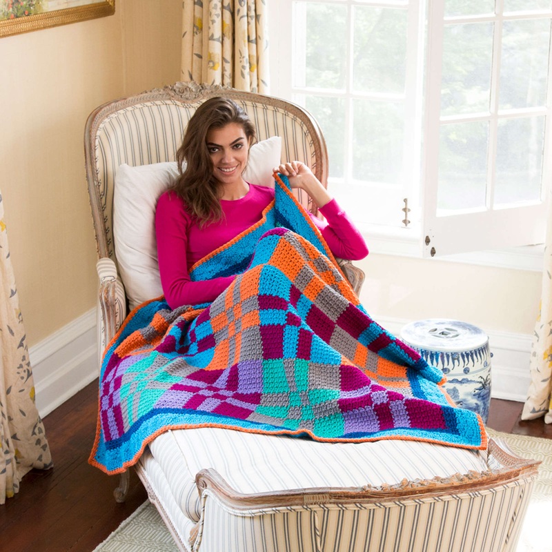 Red Heart Crochet Nine Patch Variation Throw